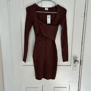 Abercrombie & Fitch Brown Ribbed Long-Sleeve Bodycon Dress